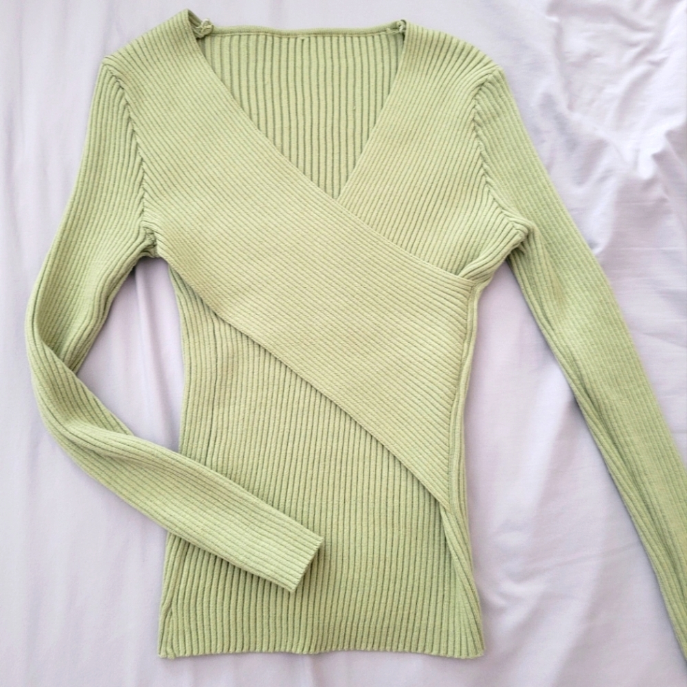 Crossover Front Ribbed Knit Top